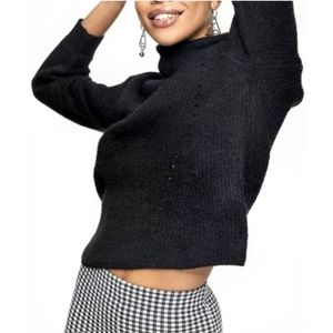 TOPSHOP Roll Crop Sweater Women SIZE 4-6 Turtleneck Pull-over Rib Knit Black